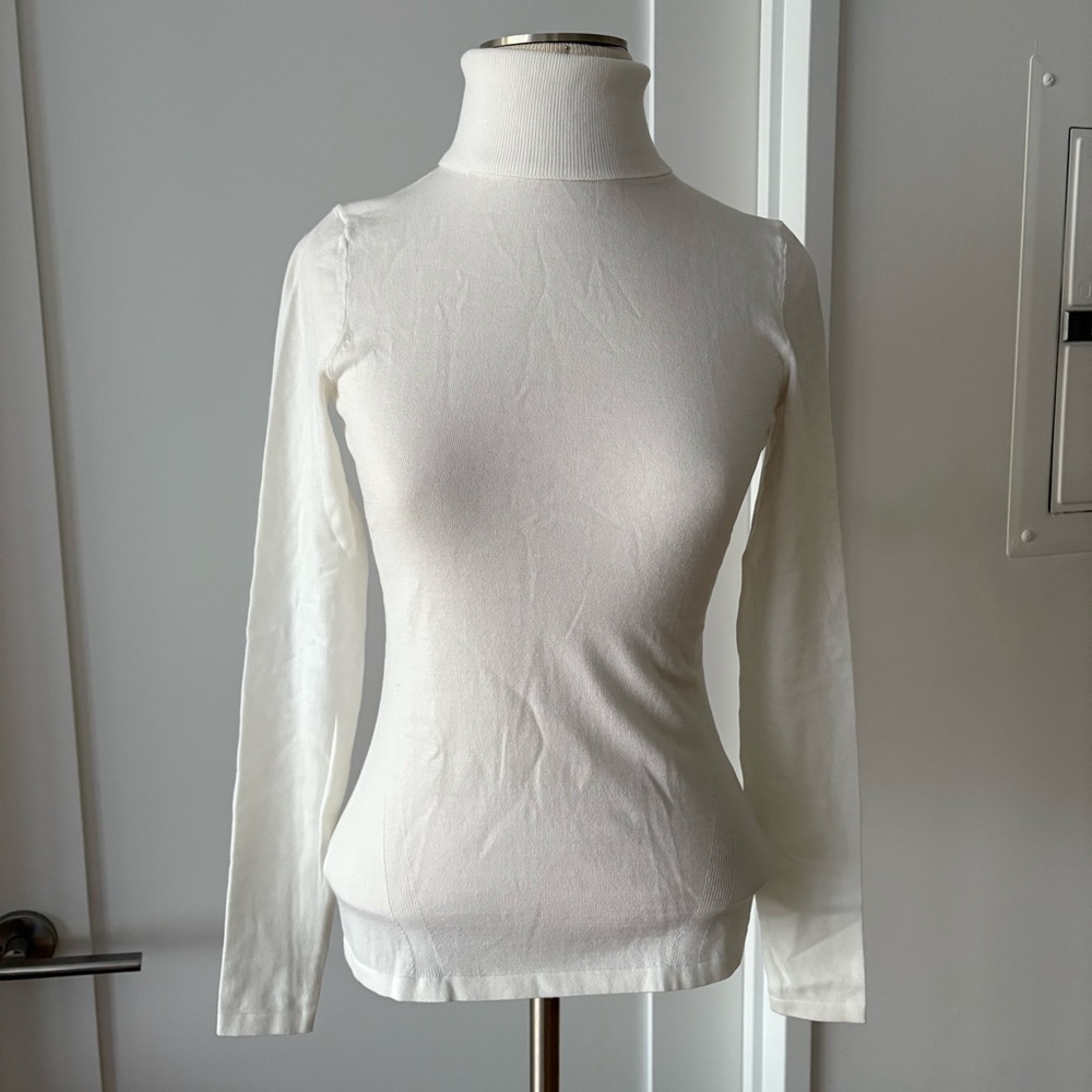 DVF Diane Von Furstenberg Jalena Fitted Turtleneck Sweater Cream White sz P